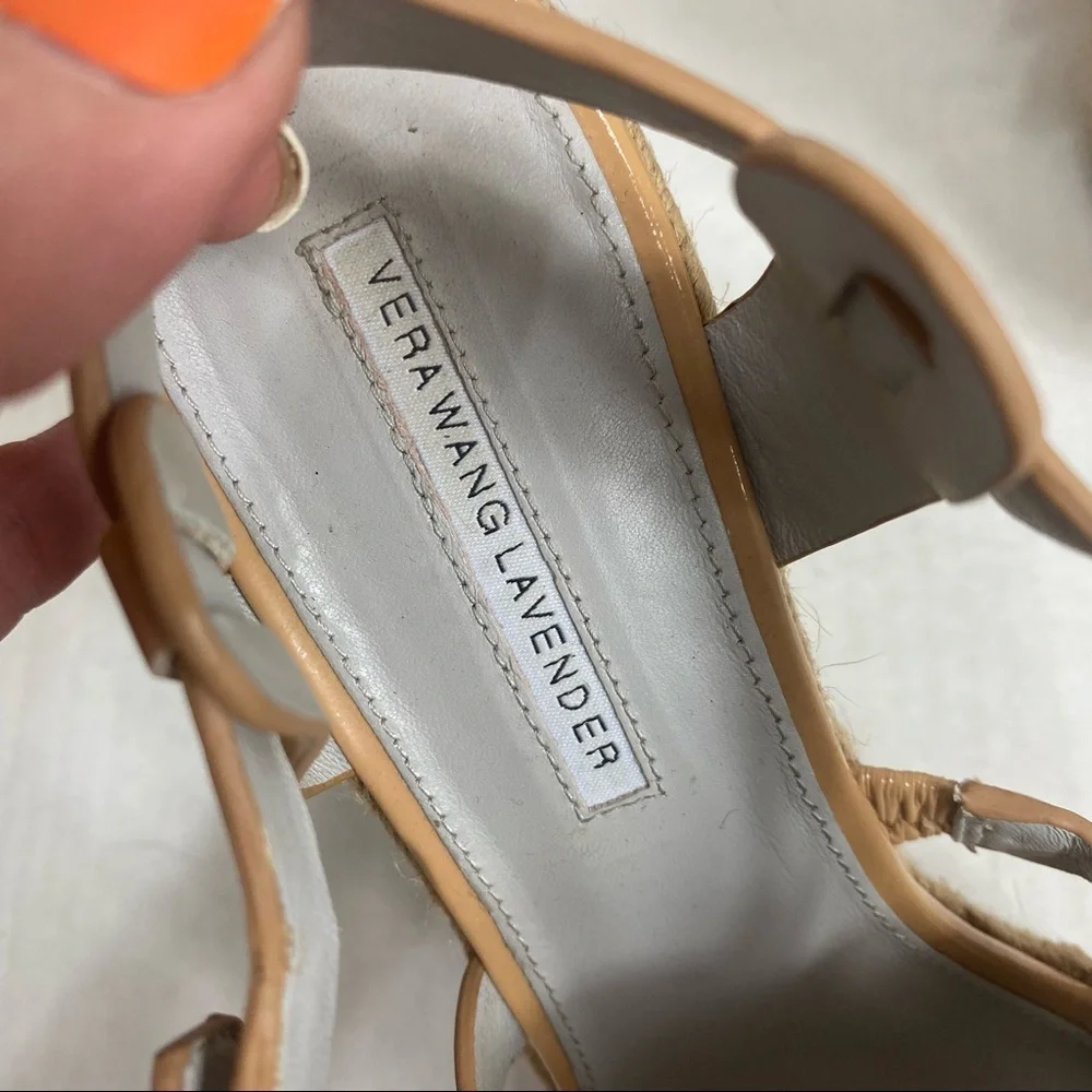 Vera Wang Lavender Floral Leather Wedge Platform Heels‎ Sandal Espadrilles Sz 8